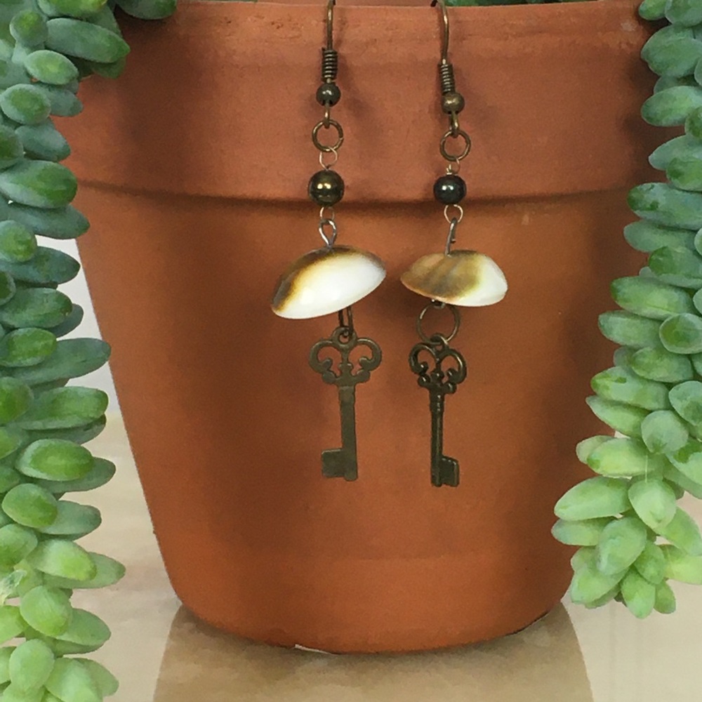2 for $10 beaded beach key shell earrings